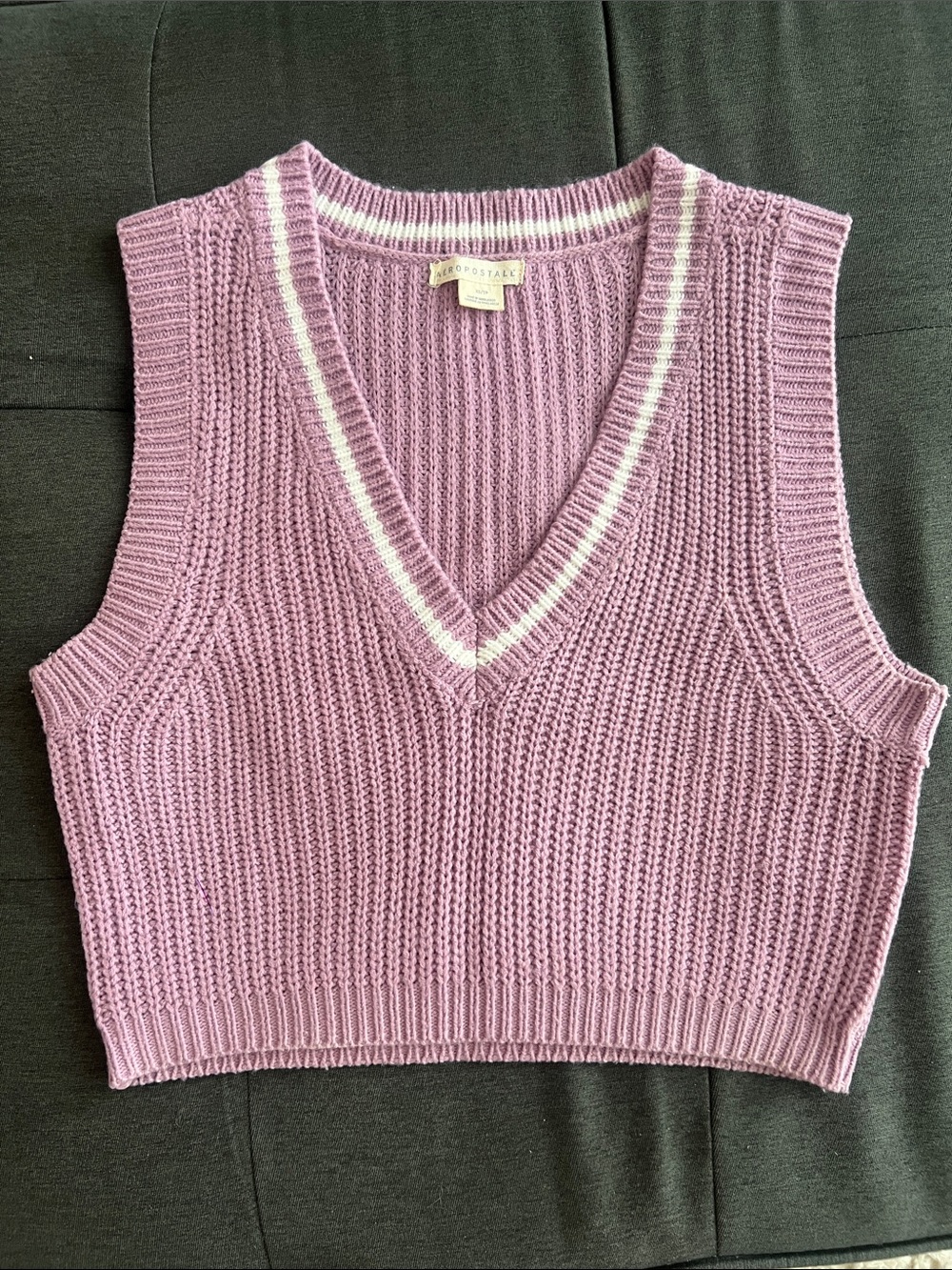Aeropostale Lavender Knit V-Neck Sweater Vest with White Trim